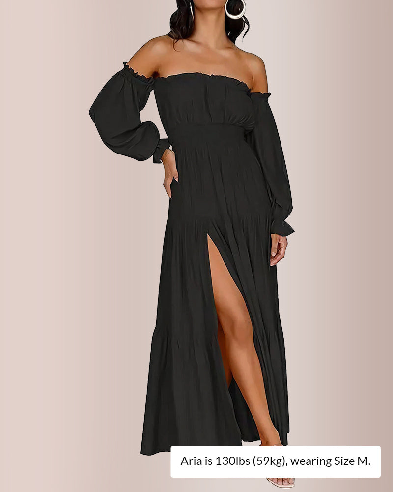 Willluxe® Boho Off-Shoulder Smocked Maxi Dress