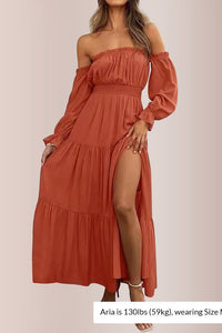 Willluxe® Boho Off-Shoulder Smocked Maxi Dress