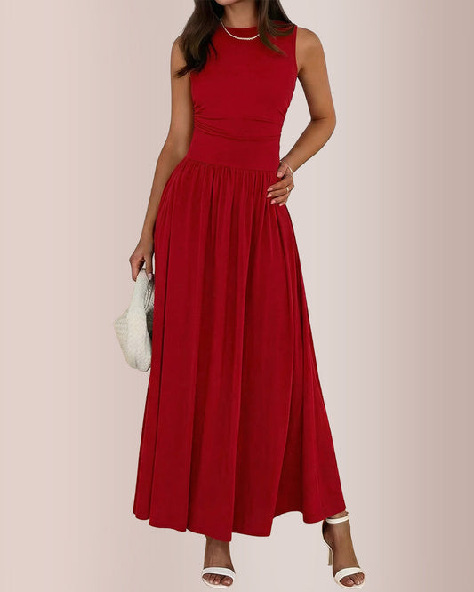 WILLLUXE® Sleeveless Ruched High-Waist Maxi Dress