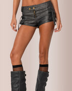 Willluxe® Washed Faux Leather Micro Cargo Shorts