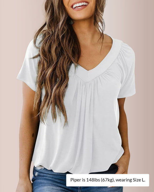WILLLUXE® Women’s V-Neck Shirred Summer Top