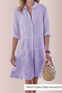 Willluxe® Breezy Striped Tiered Button-Down Shirt Dress