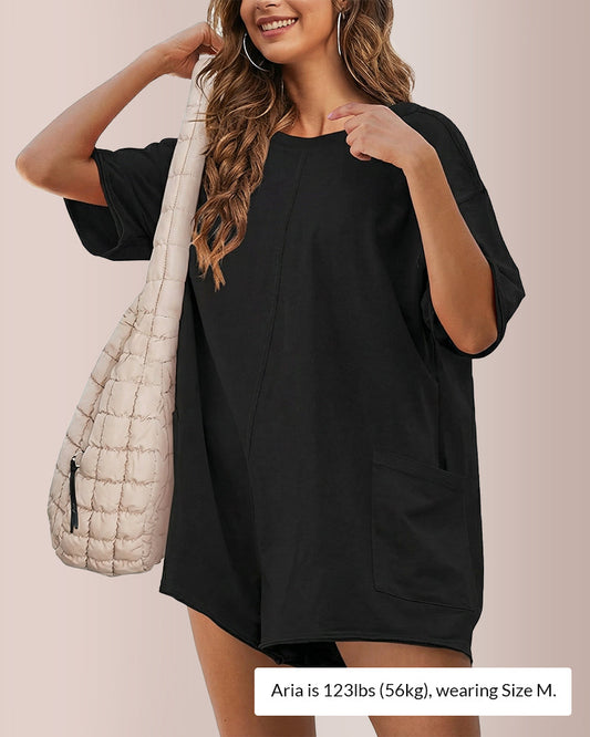 WILLLUXE® Oversized V-Neck Romper with Pockets