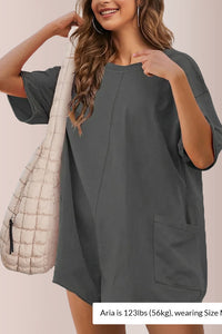 Willluxe® Oversized V-Neck Romper with Pockets