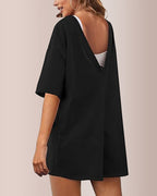 Willluxe® Oversized V-Neck Romper with Pockets