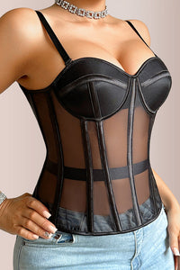 Willluxe® French Vintage Sheer Mesh Boned Corset Bustier Top