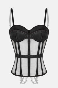 Willluxe® French Vintage Sheer Mesh Boned Corset Bustier Top