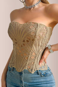 Willluxe® Vintage Hollow-Out Lace Corset Top with Boning