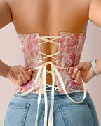 Willluxe® Vintage Print Lace Corset Top Sheer Mesh Bustier