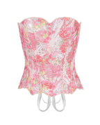 Willluxe® Vintage Print Lace Corset Top Sheer Mesh Bustier