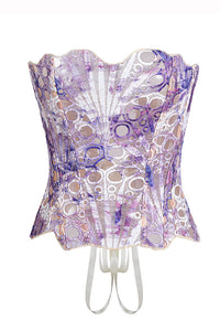 Willluxe® Vintage Print Lace Corset Top Sheer Mesh Bustier