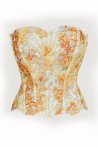 Willluxe® Vintage Print Lace Corset Top Sheer Mesh Bustier