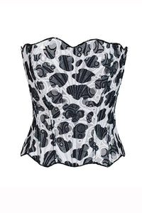 Willluxe® Vintage Print Lace Corset Top Sheer Mesh Bustier