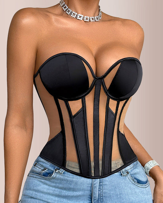 WILLLUXE® Sheer Mesh Boned Corset Bustier Top
