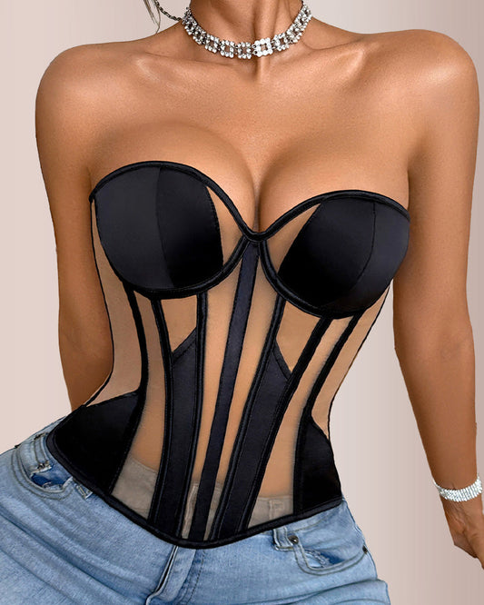 WILLLUXE® Sheer Mesh Boned Corset Bustier Top
