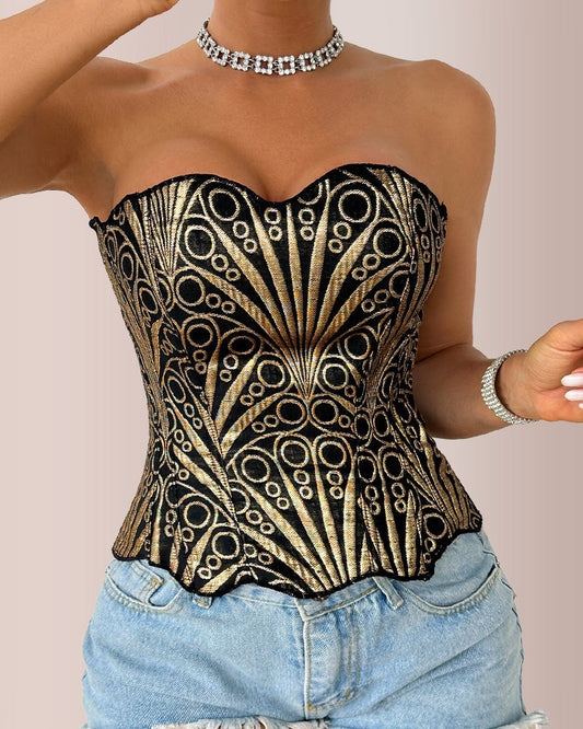 WILLLUXE® Retro Western Sequin Corset Irregular Double-Layer Bodice