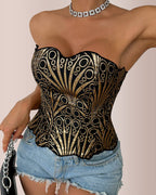 Willluxe® Retro Western Sequin Corset Irregular Double-Layer Bodice