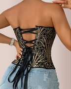 Willluxe® Retro Western Sequin Corset Irregular Double-Layer Bodice