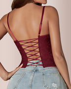 Willluxe® Front Button Lace-Up Corset Bustier Top