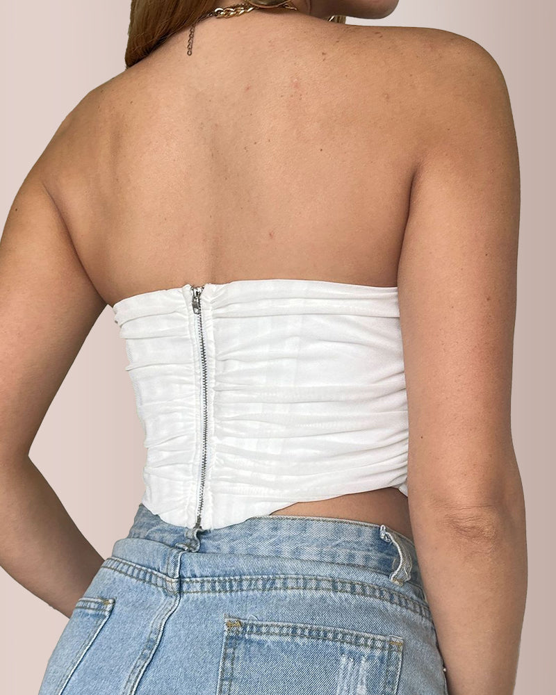 Willluxe® Mesh Ruched Bustier Tube Top