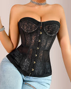 Willluxe® Black Floral Lace Strapless Corset Bustier Top