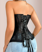 Willluxe® Black Floral Lace Strapless Corset Bustier Top