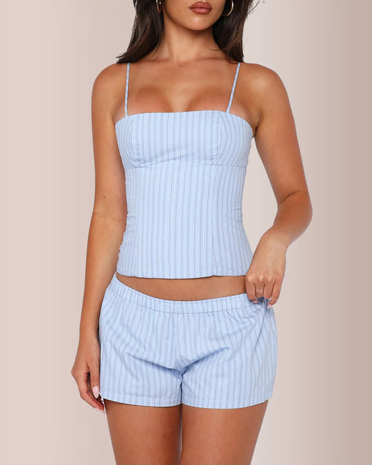 WILLLUXE® Women's Striped Cami Crop Top and Shorts 2-Piece Set