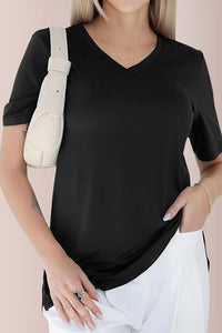 Willluxe® Essential V-Neck Side-Slit Relaxed Tee