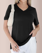 Willluxe® Essential V-Neck Side-Slit Relaxed Tee