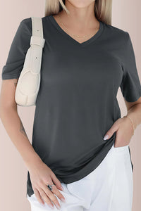 Willluxe® Essential V-Neck Side-Slit Relaxed Tee