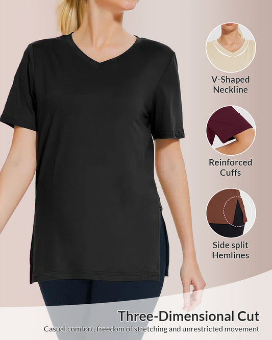 WILLLUXE® Essential V-Neck Side-Slit Relaxed Tee