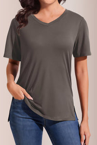 Willluxe® Essential V-Neck Side-Slit Relaxed Tee