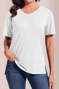 Willluxe® Essential V-Neck Side-Slit Relaxed Tee