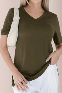 Willluxe® Essential V-Neck Side-Slit Relaxed Tee