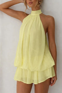 Willluxe® Halter Neck Ruffle Layered Mini Dress