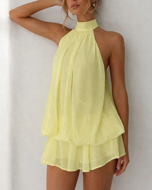 WILLLUXE® Halter Neck Ruffle Layered Mini Dress