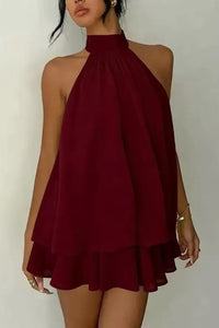 Willluxe® Halter Neck Ruffle Layered Mini Dress