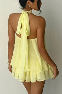 Willluxe® Halter Neck Ruffle Layered Mini Dress