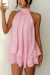Willluxe® Halter Neck Ruffle Layered Mini Dress