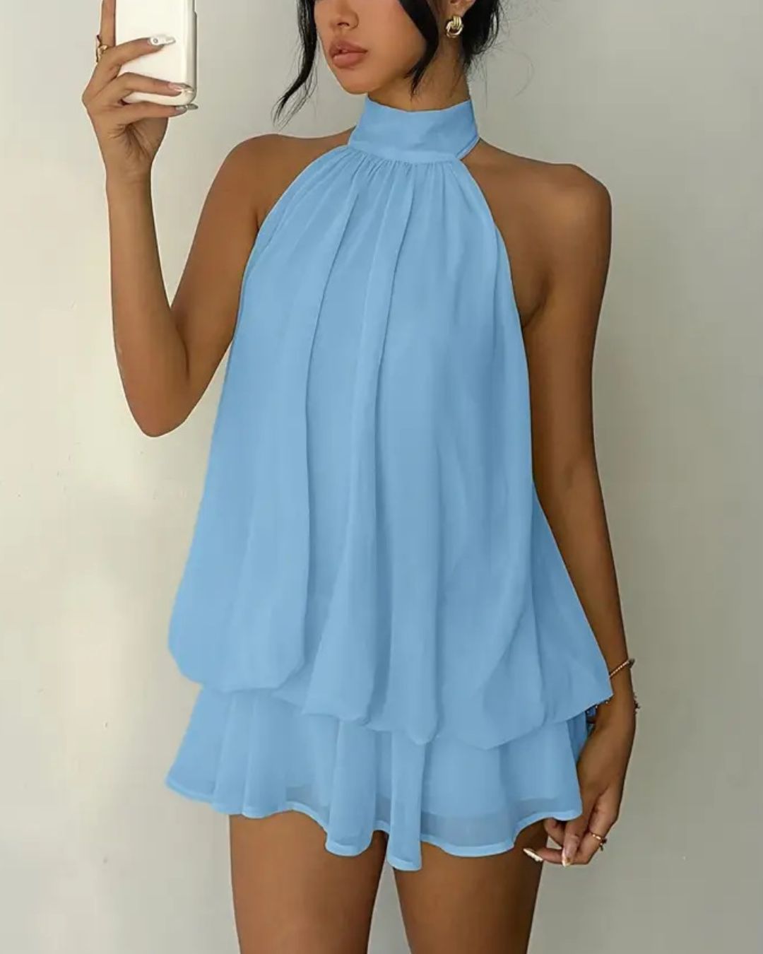 Willluxe® Halter Neck Ruffle Layered Mini Dress