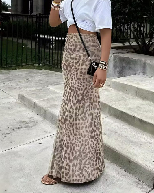 WILLLUXE® High-Waisted Leopard Print Mesh Skirt