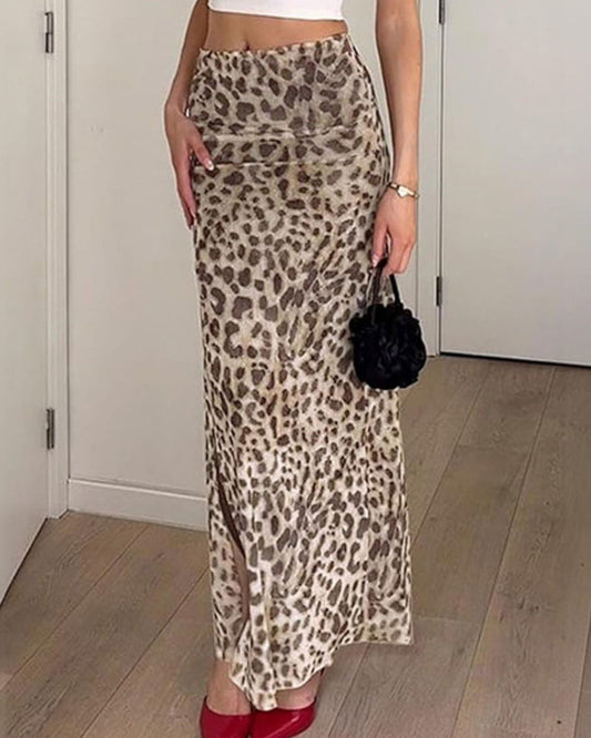 WILLLUXE® High-Waisted Leopard Print Mesh Skirt