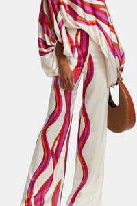 Willluxe® Fashion Print Satin 2 Piece Sets Women Casual Lantern Sleeve Off-Shoulder