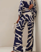 Willluxe® Fashion Print Satin 2 Piece Sets Women Casual Lantern Sleeve Off-Shoulder