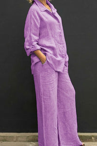 Willluxe® Casual Fashion Cozy Breathable Shirt & Wide Leg Pants Outfit
