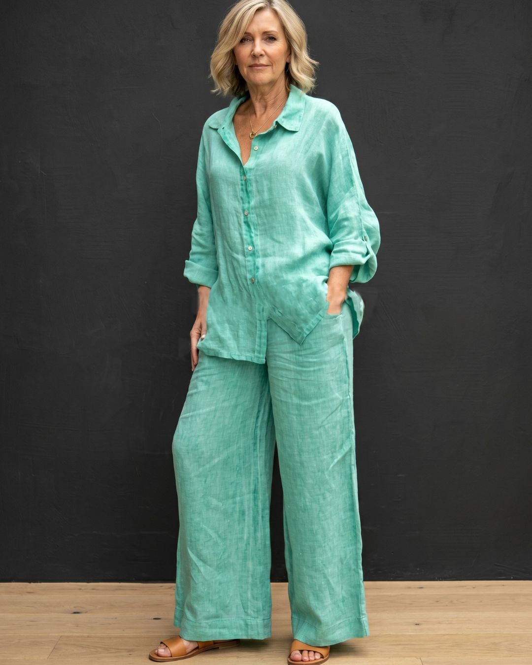 Willluxe® Casual Fashion Cozy Breathable Shirt & Wide Leg Pants Outfit