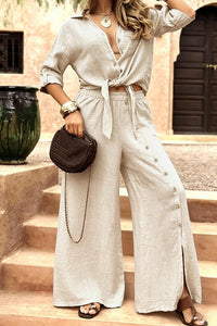Willluxe® Tie-Front Top & Wide Leg Pants Set