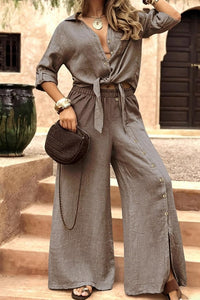 Willluxe® Tie-Front Top & Wide Leg Pants Set