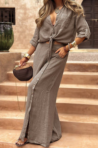 Willluxe® Tie-Front Top & Wide Leg Pants Set