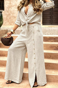 Willluxe® Tie-Front Top & Wide Leg Pants Set